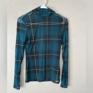 Guess Teal and Black Plaid Button Down Shirt